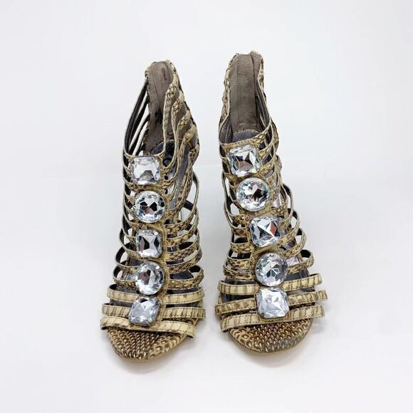 Sam Edelman Shoes Heels Womens 8 Tan Leather Stilleto Zipper Gladiator Sandals - Picture 2 of 8